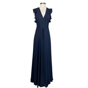 WATTERS Sleeveless Ruffled Wrap V-Neck Evening Gown Blue Size 4 Formal Dress